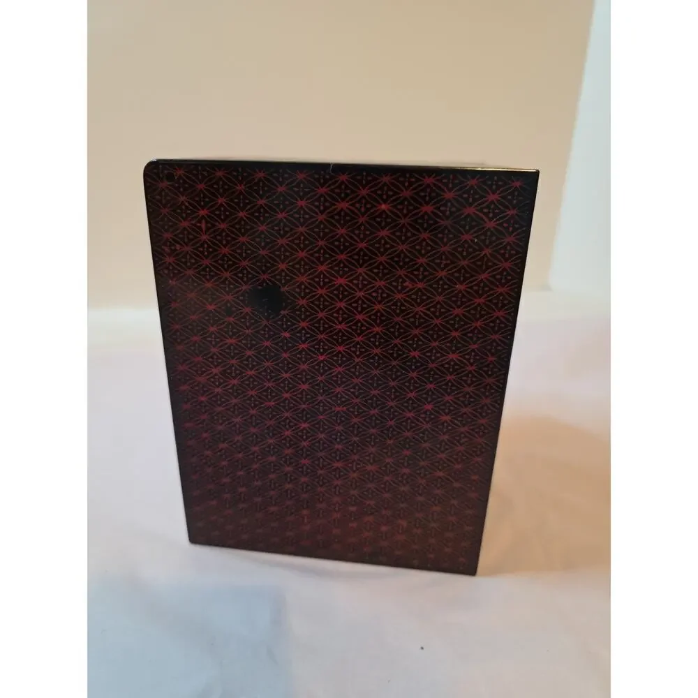 Vtg Otagiri Original Lacquerware Black W Fans Flowers 3 Drawer Jewelry Box